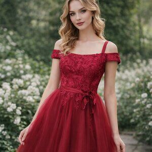 Scarlett Cherry Red Embroidered Homecoming Lace Up Mini Dress Size 8 NWT